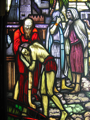 The story of the Prodigal Son is portrayed on beautiful stained glass in the Abbey's chapter room..
