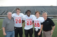 All-Stars: Cistercian student-athletes recently competed in the DFW Private School All-Star game. One senior (center) was awarded the game's Outstanding Defensive Player award for the Dallas team.