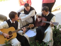 Gregorian Chants? More like CCR.  The Cistercian faculty, along with music and cheer, filled the courtyard to celebrate Oktoberfest.