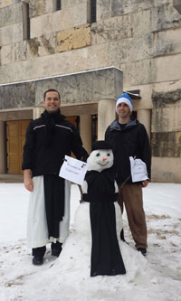 Fr. John and Fr. Thomas introduce a visiting Cistercian Snowmonk, Pater Nix. Special thanks to Father John, Father Ignatius, Brother Raphael, and Mother Nature for his appearance today!
