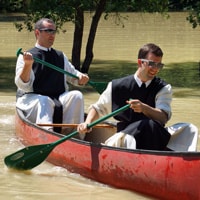Texas sized flooding put our lower campus under a LOT of water last weekend. Frs. John and Thomas are shown paddling the parking lots. Ducks, fish, turtles, a heron... and, of course, the sunken car... turned Cistercian into a different kind of wilderness wonderland.